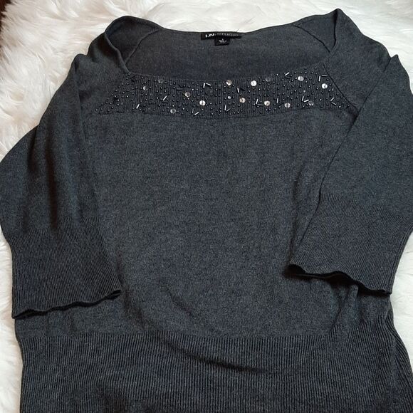 IN STUDIO Gray Beaded Black‎ Sequins Sweater L - Picture 4 of 6